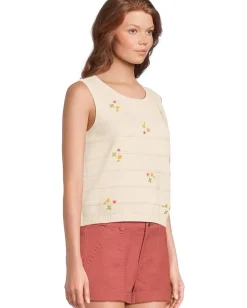 Toad&Co Bianca Crew Tank Embroidered Natural Embroidery New