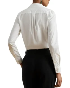Women Lauren Ralph Lauren Bib-Front Cotton Broadcloth Shirt