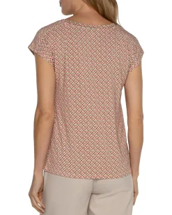 Liverpool Los Angeles Boat Neck Dolman Jersey Knit Top with Shoulder Pleats Multi Geo Online