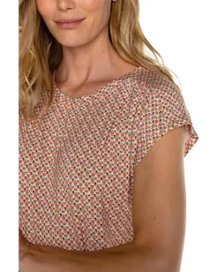 Liverpool Los Angeles Boat Neck Dolman Jersey Knit Top with Shoulder Pleats Multi Geo Online