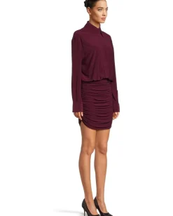 Norma Kamali Boyfriend NK Shirt Shirred Skirt Dress Plum Discount