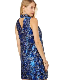 Lilly Pulitzer Brandi Shift Dress Blue Grotto Twilight Floral Brocade Discount