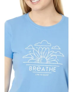 Life is Good Breathe Sunflower Sunrise Short Sleeve Crusher™ Tee Cornflower Blue Best