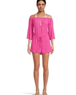 BECCA Breezy Basics Off The Shoulder Romper Cover-Up Azalea Clearance