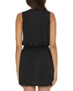 BECCA Breezy Basics Square Buckle Plunge Neck Dress Black Sale