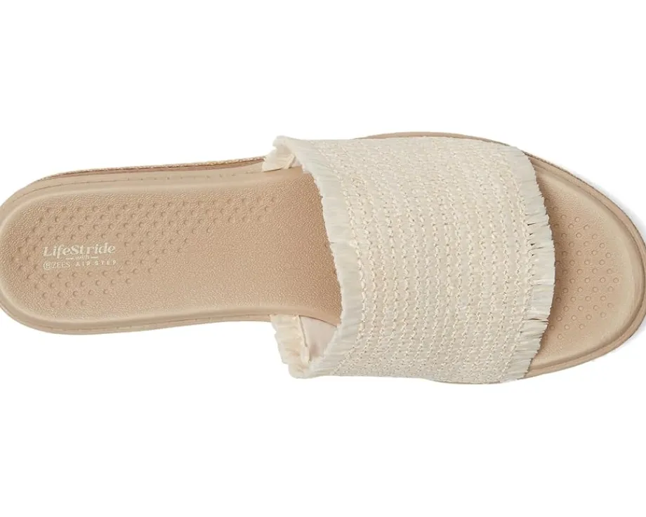 LifeStride Breezy Slides Natural Stretch Raffia Fabric