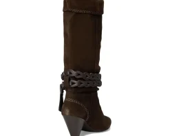 Free People Bridget Belt Slouch Boots Chocolate Suede/Leather Clearance