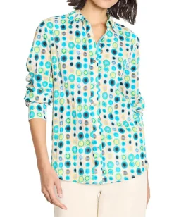 NIC+ZOE Bright Spot Cotton Crinkle Shirt Aqua Multi Clearance