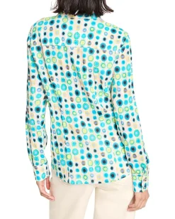 NIC+ZOE Bright Spot Cotton Crinkle Shirt Aqua Multi Clearance