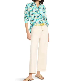 NIC+ZOE Bright Spot Cotton Crinkle Shirt Aqua Multi Clearance