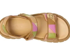 COACH Brynn Platform Quilted Patchwork Leather Sandals Honey Brown/Multi Hot