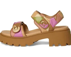 COACH Brynn Platform Quilted Patchwork Leather Sandals Honey Brown/Multi Hot