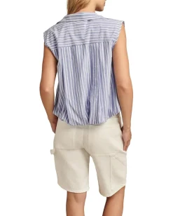 Lucky Brand Bubble Hem Sleeveless Button Down Blue Stripe Clearance