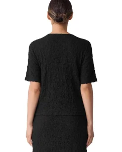 Eileen Fisher Bubble Jacquard Crew Neck Snug Knit Top Black Outlet