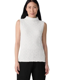 Eileen Fisher Bubble Jacquard Funnel Neck Slim Tank Ivory Clearance