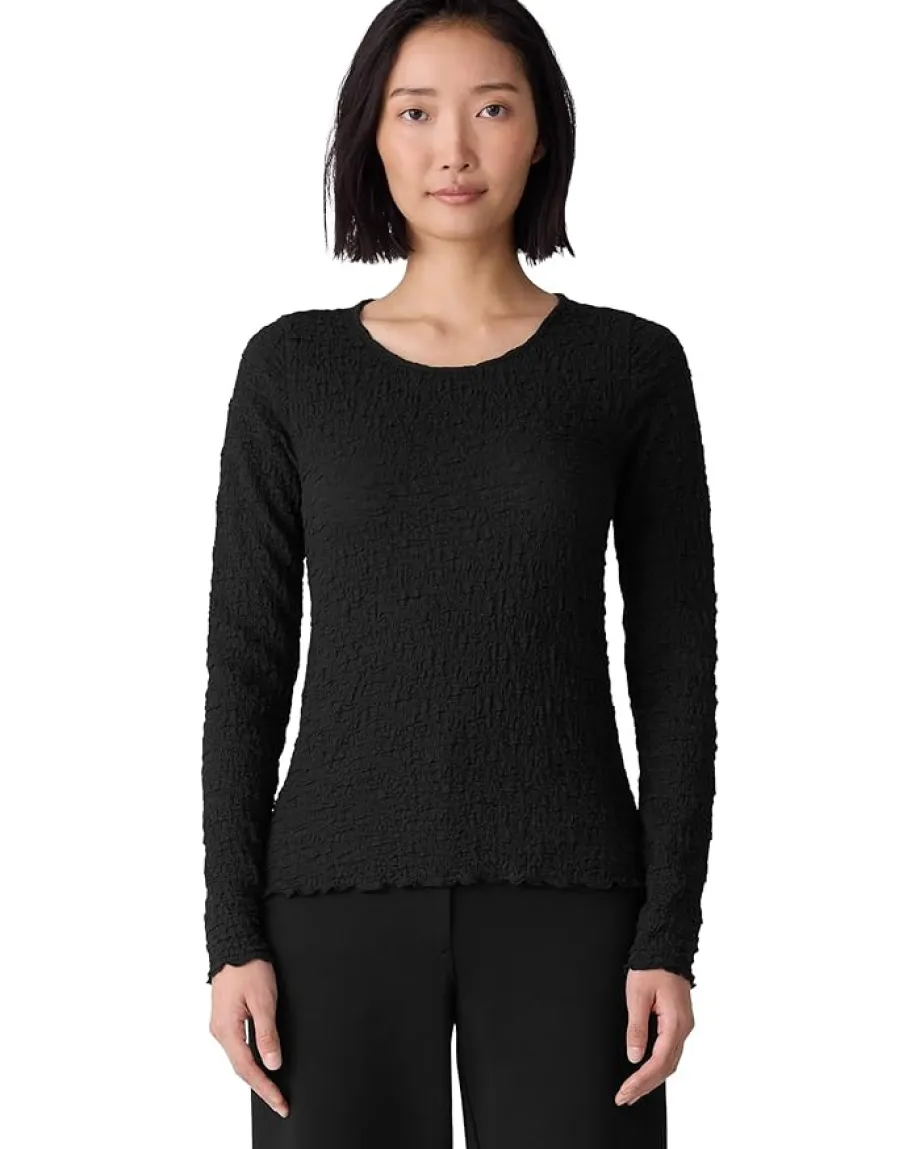 Eileen Fisher Bubble Jacquard Round Neck Top Black Best