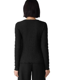 Eileen Fisher Bubble Jacquard Round Neck Top Black Best