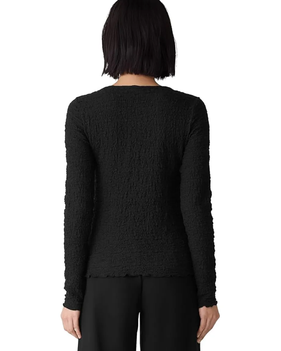 Eileen Fisher Bubble Jacquard Round Neck Top Black Best