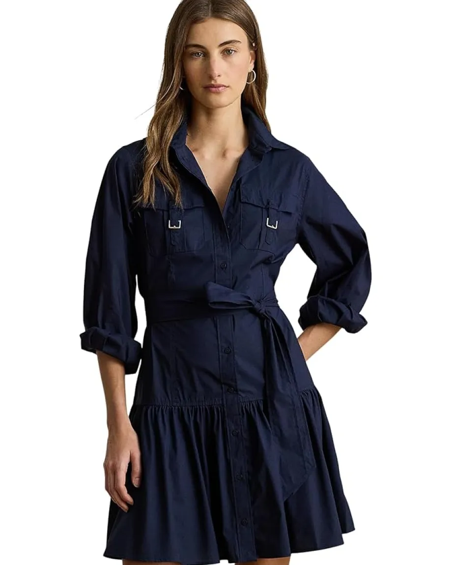 Women Lauren Ralph Lauren Buckle-Trim Cotton-Blend Dress
