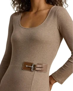 Lauren Ralph Lauren Buckle-Trim Rib-Knit Midi Dress Adirondack Heather Hot