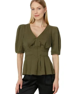 Ted Baker Burdur Stitch Detail Puff Sleeve Top Khaki