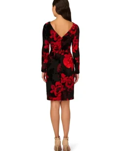 Adrianna Papell Burnout Velvet Sheath Dress Black/Red Sale