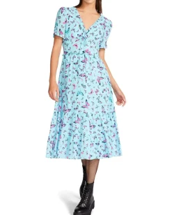 Betsey Johnson Butterfly Dance Cotton Voile Midi Dress Beachy Blue Best