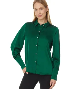 Women CeCe Button Down Long Slv Collared Tall Cuff Blouse 353