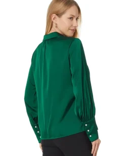 Women CeCe Button Down Long Slv Collared Tall Cuff Blouse 353