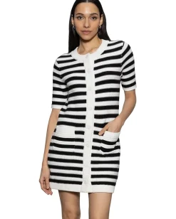 Sanctuary Button Front Knitted Dress Chalk/Black Stripe New