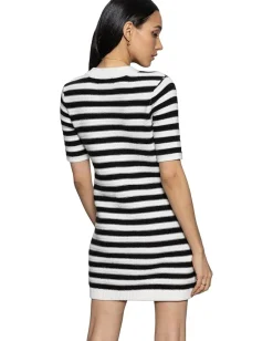Sanctuary Button Front Knitted Dress Chalk/Black Stripe New