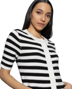 Sanctuary Button Front Knitted Dress Chalk/Black Stripe New