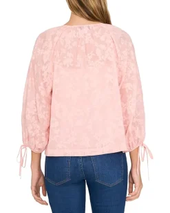 Women CeCe Button Up Top W/ Puff Sleeves & Front Tie