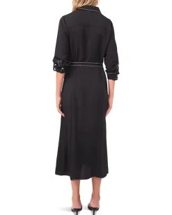 Vince Camuto Button-Up Shirt Dress with Contrast Stitching Rich Black Sale
