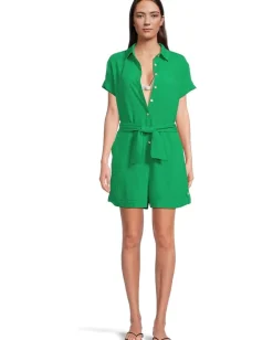 Women BECCA Cabana Textured Button Front Romper cover-up