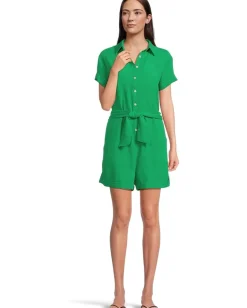 Women BECCA Cabana Textured Button Front Romper cover-up