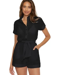Women BECCA Cabana Textured Button Front Romper cover-up