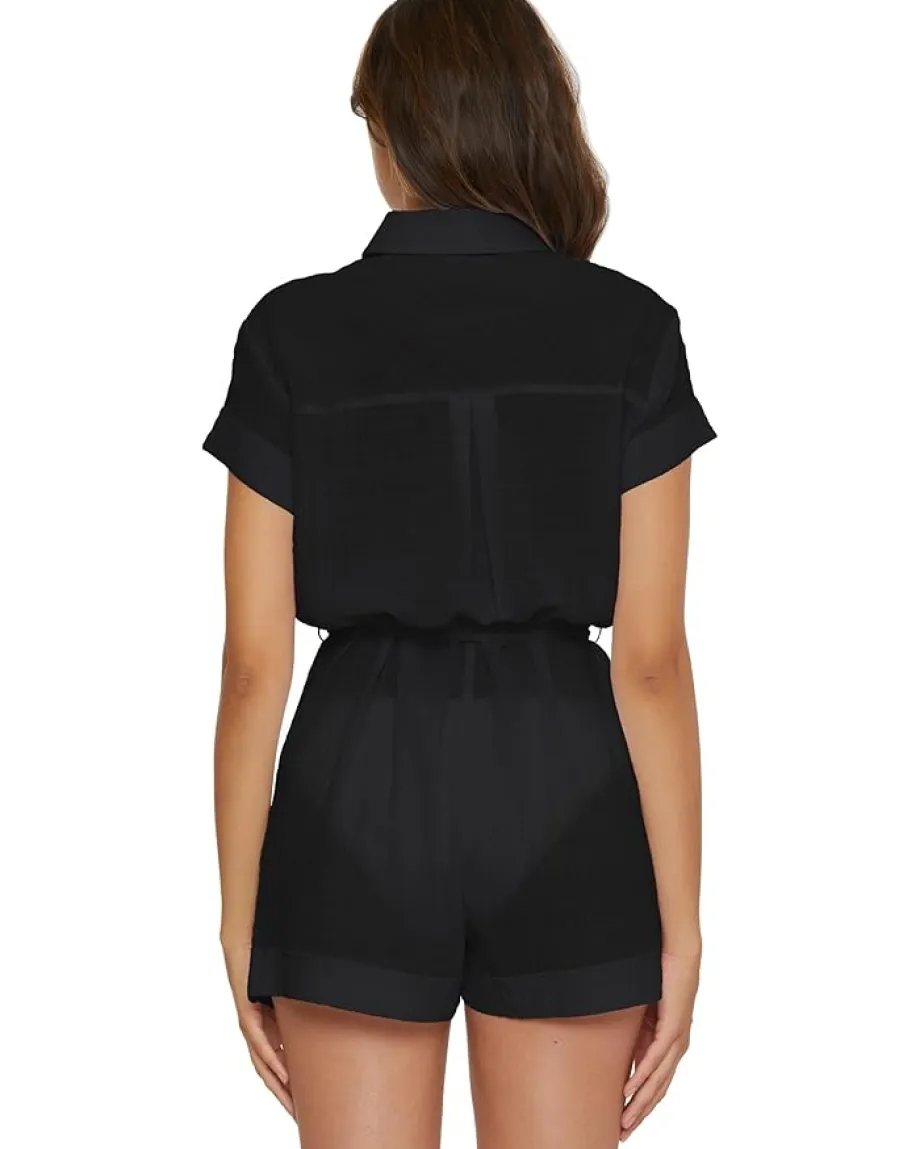 Women BECCA Cabana Textured Button Front Romper cover-up