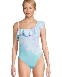 Lilly Pulitzer Caelum Ruffle One-Piece Multi Via Del Mar Engineered One Piece New