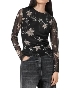 AllSaints Caia Mesh Top Petra Sepia Brown