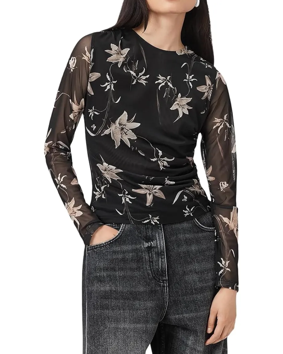 AllSaints Caia Mesh Top Petra Sepia Brown