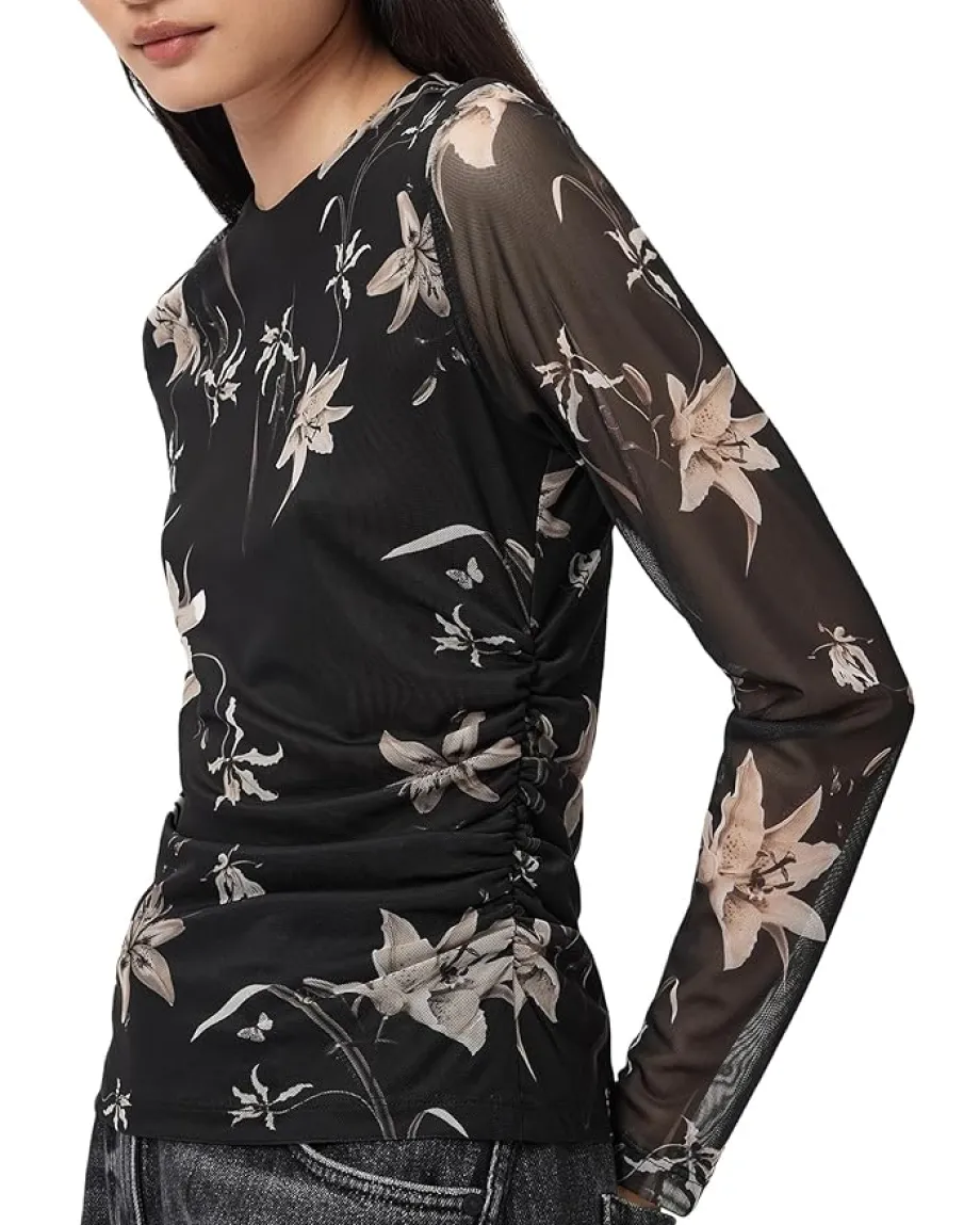 AllSaints Caia Mesh Top Petra Sepia Brown