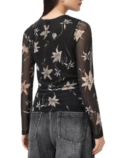 AllSaints Caia Mesh Top Petra Sepia Brown