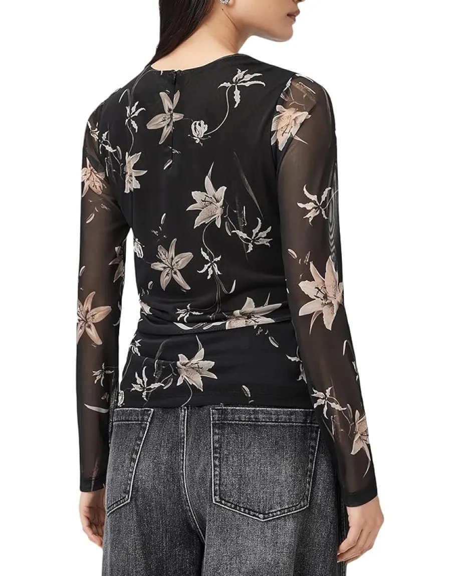 AllSaints Caia Mesh Top Petra Sepia Brown