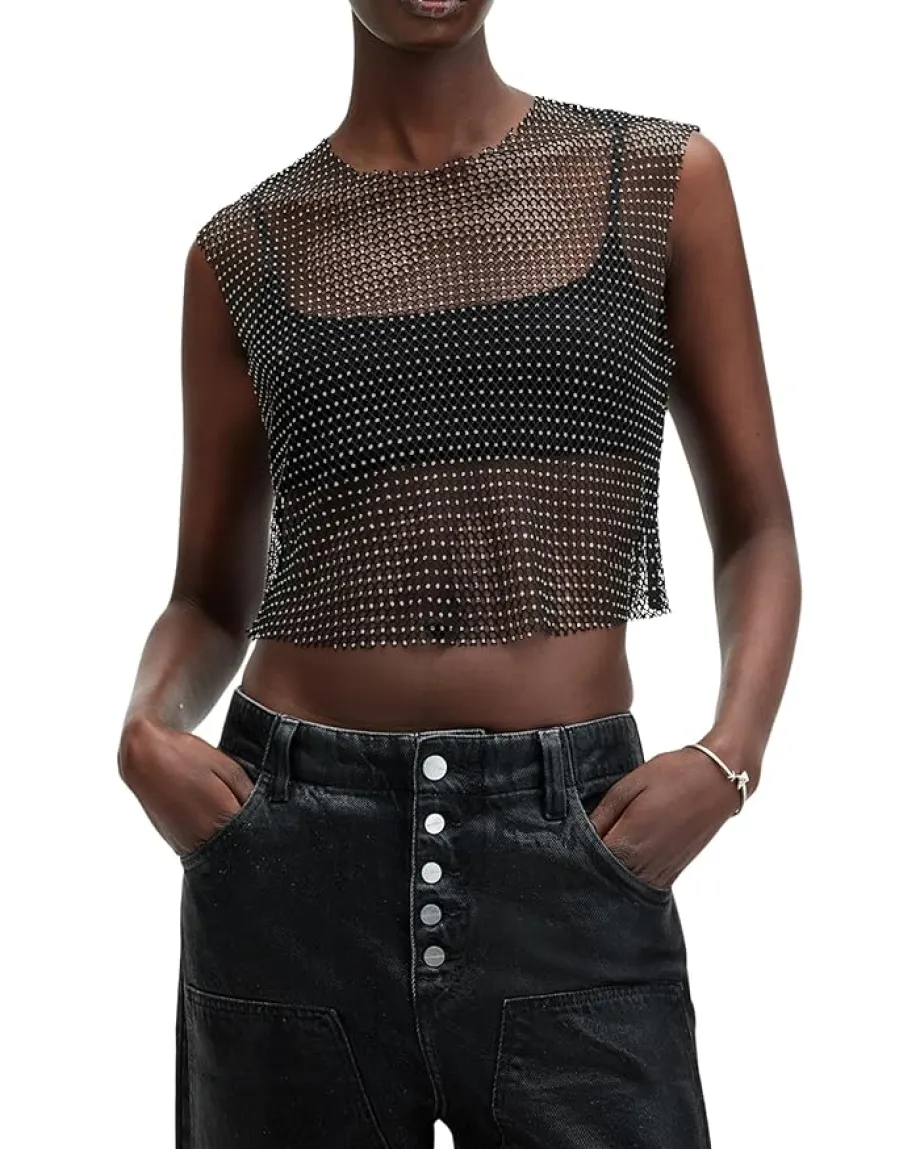 AllSaints Calytrix Sparkle Top Black Hot