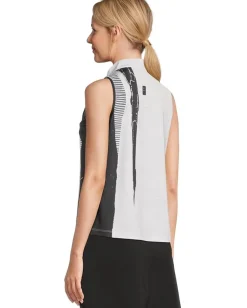 Jamie Sadock Canvas Mache Print Sleeveless Polo Sugar White Hot