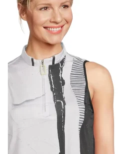 Jamie Sadock Canvas Mache Print Sleeveless Polo Sugar White Hot