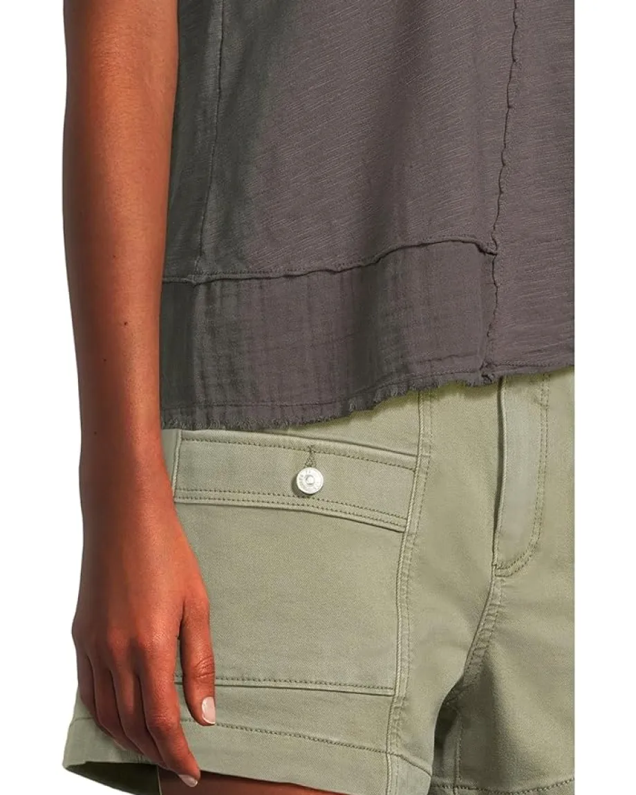 Mod-o-doc Cap Dolman Sleeve Mix Media Top Washed Ebony Online