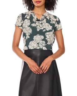 Vince Camuto Cap Sleeve Cowl Front Blouse Forest Night Hot