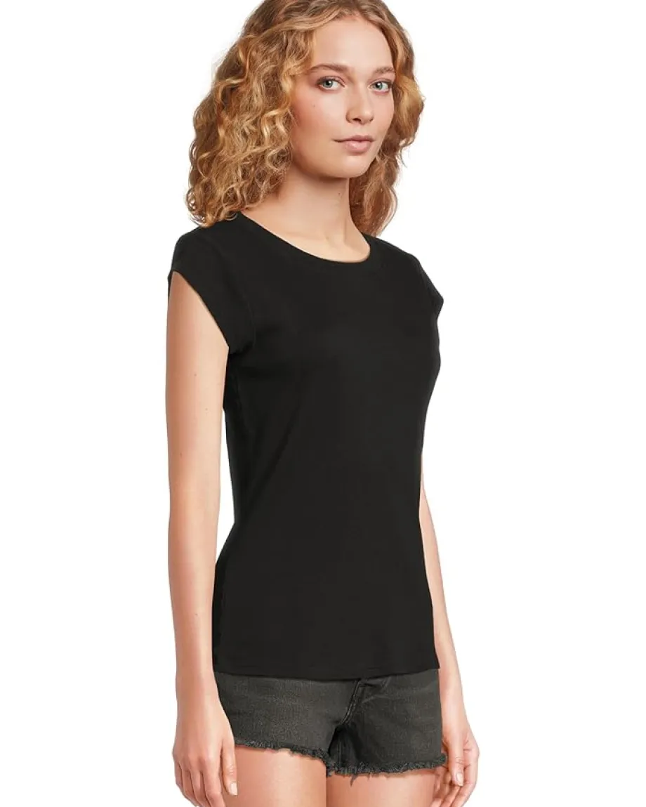 Mod-o-doc Cap Sleeve Crew Neck Slim Tee Black Online